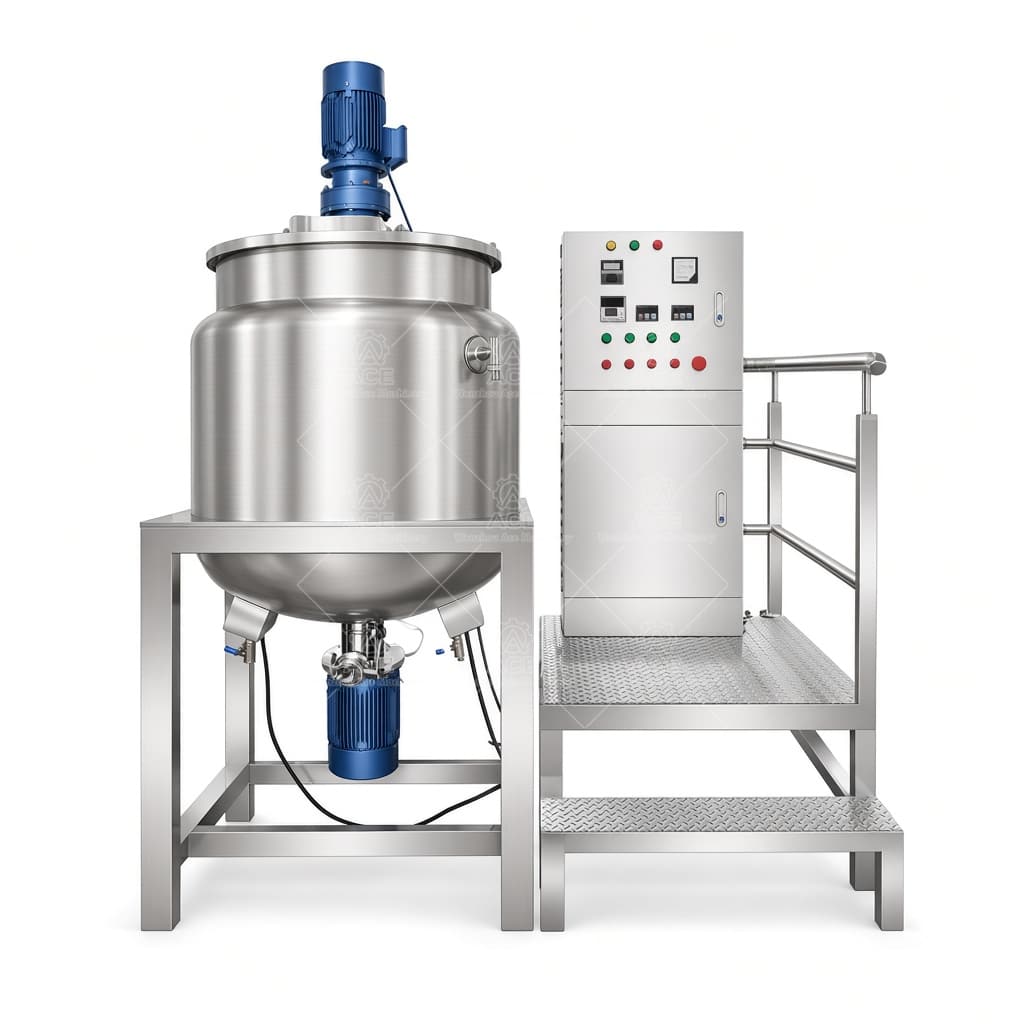 A_923.jpg Misturador Emulsificante a Vácuo de 500 L com PLC, Elevação Hidráulica e Agitador de Fita - Imagem 1