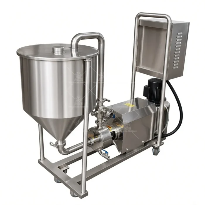 Miscelatore inline ad alto taglio con rotore-statore e tramoggia per emulsificazione di polveri - immagine 4